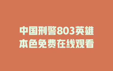 中国刑警803英雄本色免费在线观看