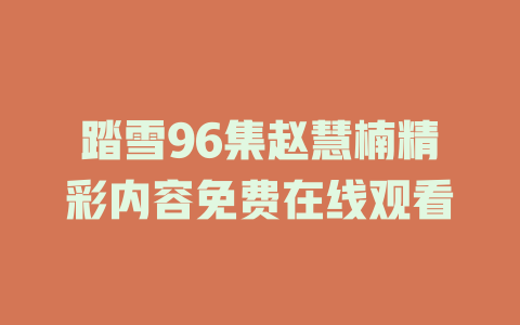 踏雪96集赵慧楠精彩内容免费在线观看