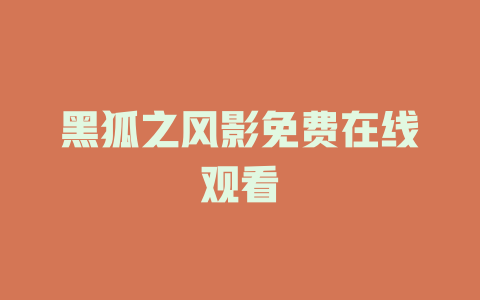 黑狐之风影免费在线观看