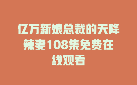 亿万新娘总裁的天降辣妻108集免费在线观看