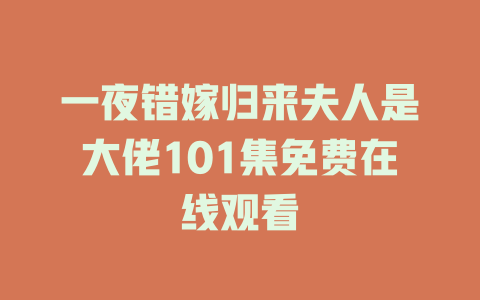 一夜错嫁归来夫人是大佬101集免费在线观看