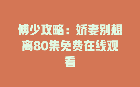 傅少攻略：娇妻别想离80集免费在线观看