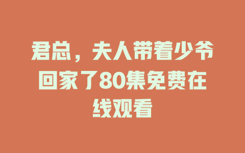 君总，夫人带着少爷回家了80集免费在线观看