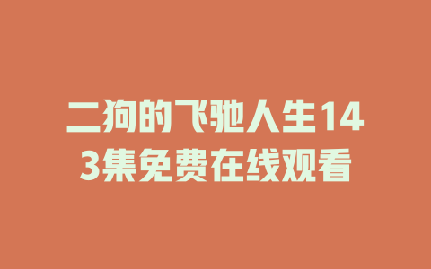 二狗的飞驰人生143集免费在线观看