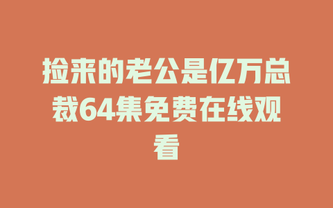 捡来的老公是亿万总裁64集免费在线观看