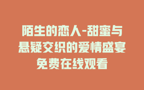 陌生的恋人-甜蜜与悬疑交织的爱情盛宴免费在线观看