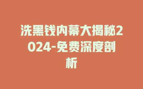 洗黑钱内幕大揭秘2024-免费深度剖析