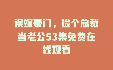 误嫁豪门，捡个总裁当老公53集免费在线观看