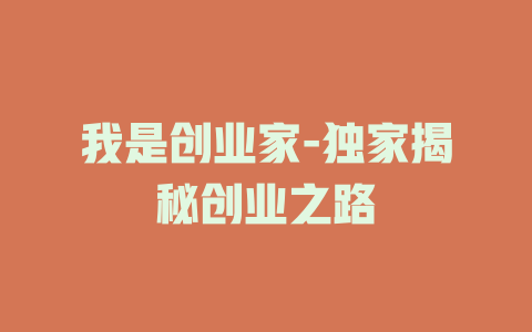 我是创业家-独家揭秘创业之路