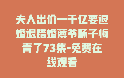 夫人出价一千亿要退婚退错婚薄爷肠子悔青了73集-免费在线观看