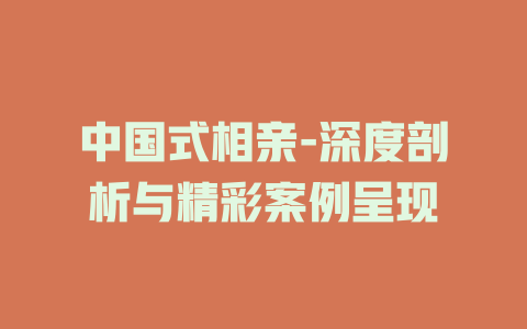 中国式相亲-深度剖析与精彩案例呈现