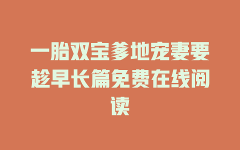 一胎双宝爹地宠妻要趁早长篇免费在线阅读