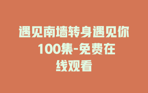 遇见南墙转身遇见你 100集-免费在线观看