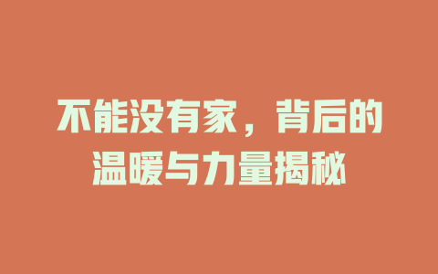 不能没有家，背后的温暖与力量揭秘