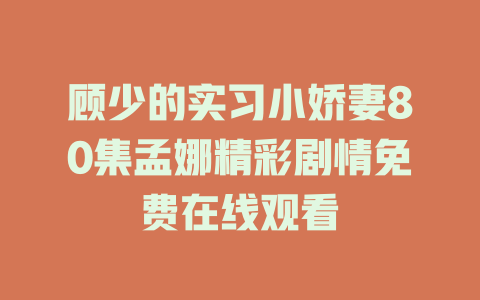 顾少的实习小娇妻80集孟娜精彩剧情免费在线观看