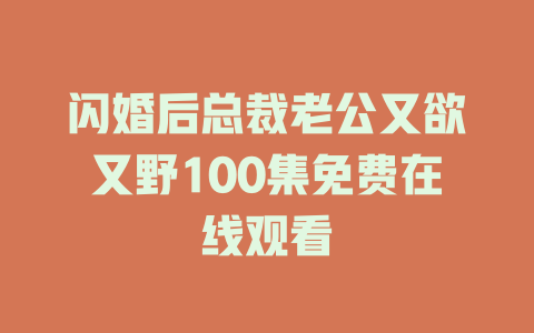 闪婚后总裁老公又欲又野100集免费在线观看