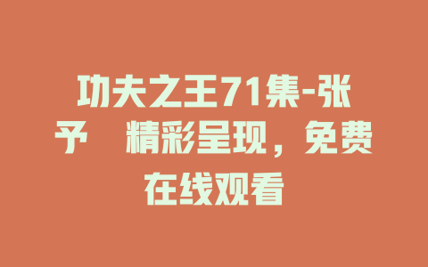 功夫之王71集-张予湉精彩呈现，免费在线观看