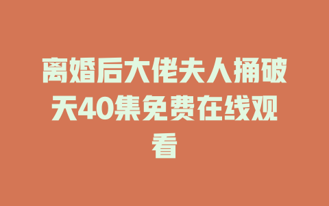 离婚后大佬夫人捅破天40集免费在线观看