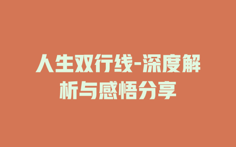 人生双行线-深度解析与感悟分享