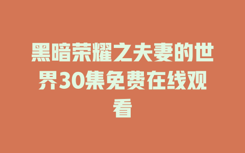 黑暗荣耀之夫妻的世界30集免费在线观看