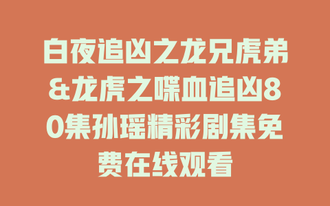 白夜追凶之龙兄虎弟&龙虎之喋血追凶80集孙瑶精彩剧集免费在线观看