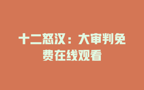 十二怒汉：大审判免费在线观看