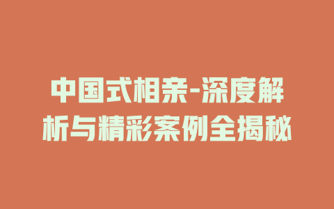 中国式相亲-深度解析与精彩案例全揭秘
