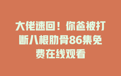 大佬速回！你爸被打断八根肋骨86集免费在线观看