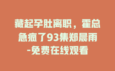 藏起孕肚离职，霍总急疯了93集郑晨雨-免费在线观看