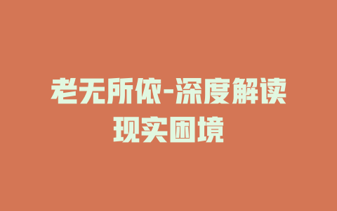 老无所依-深度解读现实困境