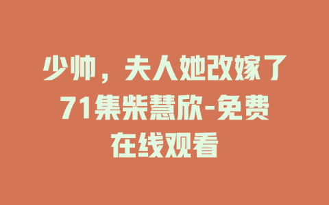 少帅，夫人她改嫁了71集柴慧欣-免费在线观看