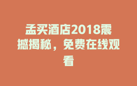 孟买酒店2018震撼揭秘，免费在线观看