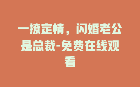 一撩定情，闪婚老公是总裁-免费在线观看