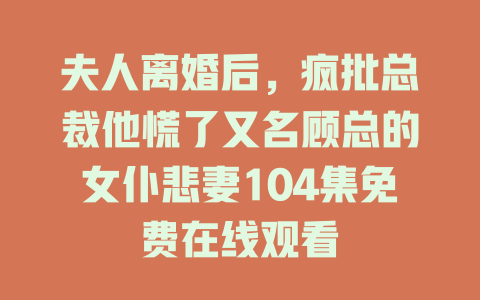 夫人离婚后，疯批总裁他慌了又名顾总的女仆悲妻104集免费在线观看
