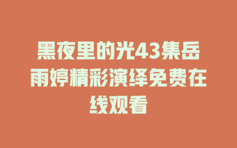 黑夜里的光43集岳雨婷精彩演绎免费在线观看