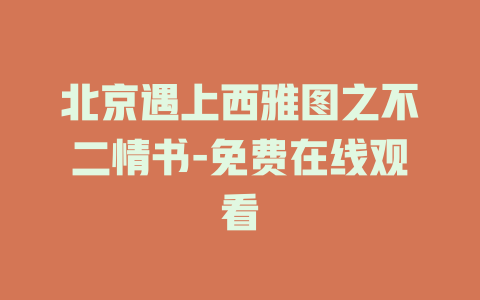 北京遇上西雅图之不二情书-免费在线观看