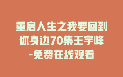 重启人生之我要回到你身边70集王宇峰-免费在线观看