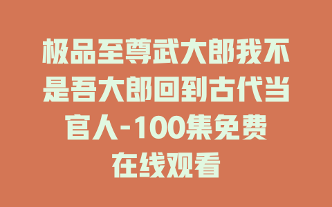 极品至尊武大郎我不是吾大郎回到古代当官人-100集免费在线观看