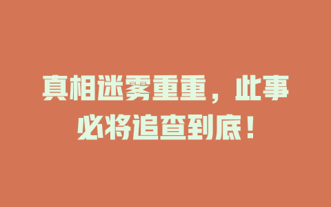 真相迷雾重重，此事必将追查到底！