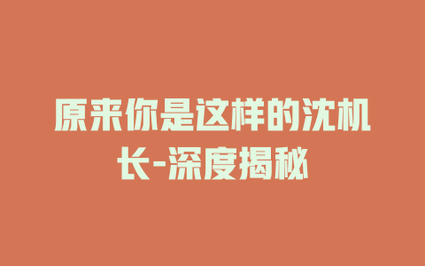 原来你是这样的沈机长-深度揭秘