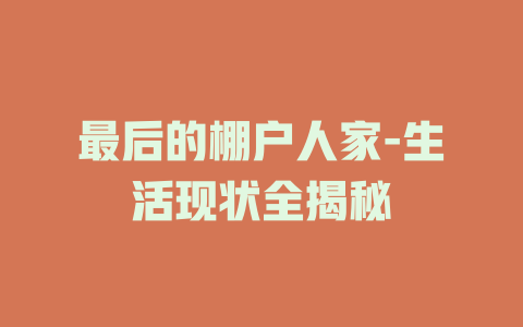 最后的棚户人家-生活现状全揭秘