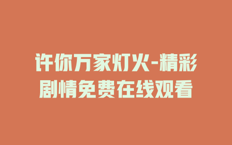 许你万家灯火-精彩剧情免费在线观看