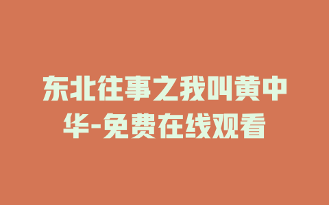 东北往事之我叫黄中华-免费在线观看