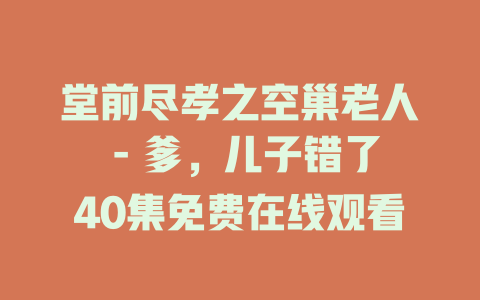 堂前尽孝之空巢老人 - 爹，儿子错了40集免费在线观看