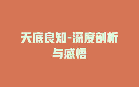 天底良知-深度剖析与感悟