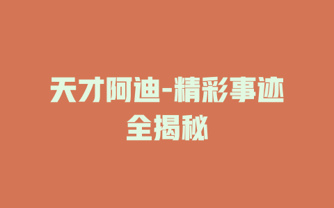 天才阿迪-精彩事迹全揭秘