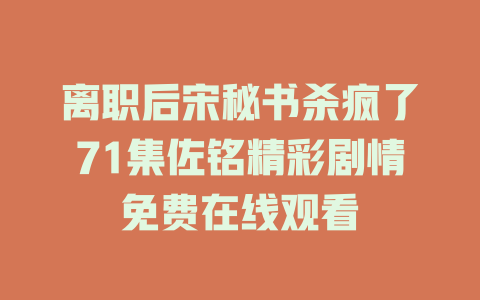 离职后宋秘书杀疯了71集佐铭精彩剧情免费在线观看