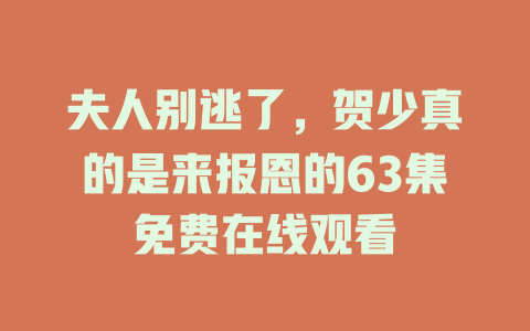 夫人别逃了，贺少真的是来报恩的63集免费在线观看