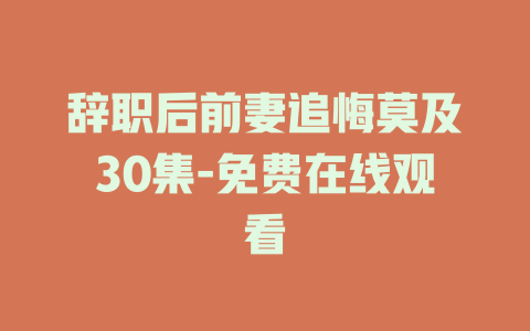 辞职后前妻追悔莫及30集-免费在线观看