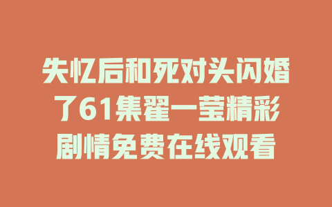 失忆后和死对头闪婚了61集翟一莹精彩剧情免费在线观看